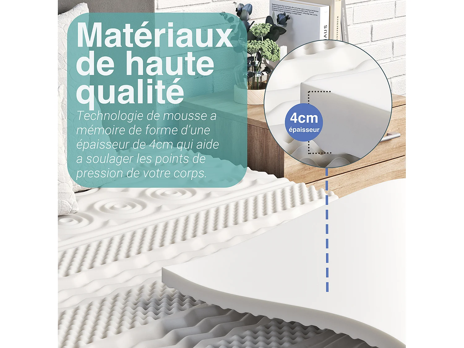 CASABEL Surmatelas 120x200 cm - Mémoire De Forme 13 Zones de Soutien - Sur-matelas Confort