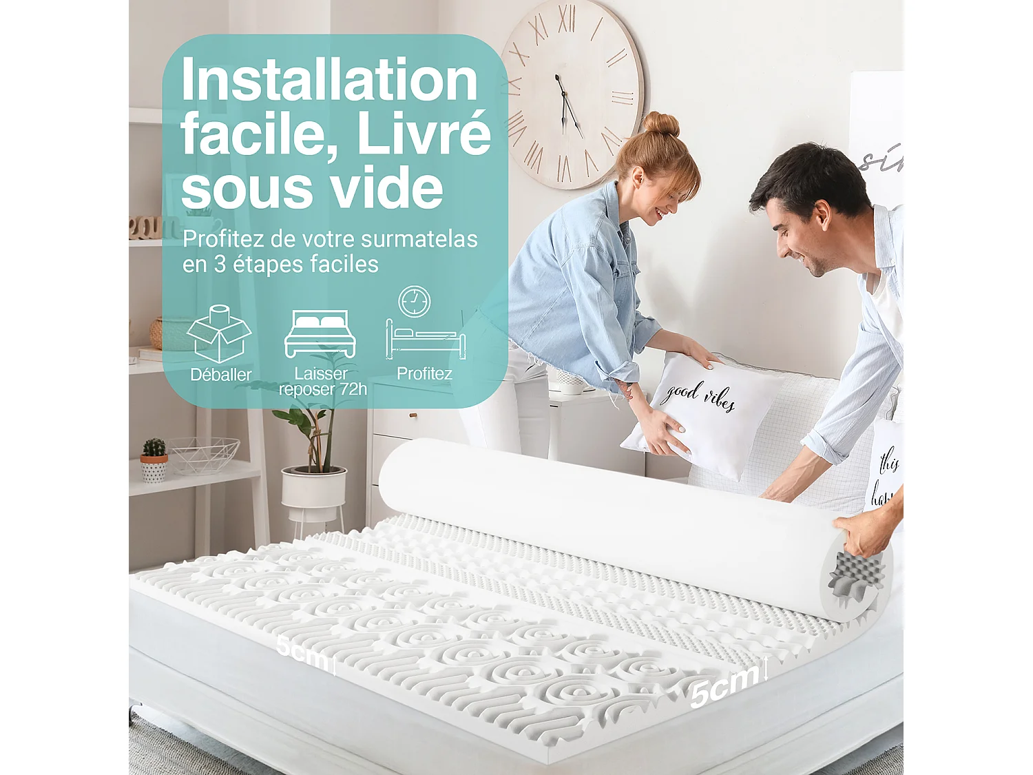 CASABEL Surmatelas 120x200 cm - Mémoire De Forme 13 Zones de Soutien - Sur-matelas Confort