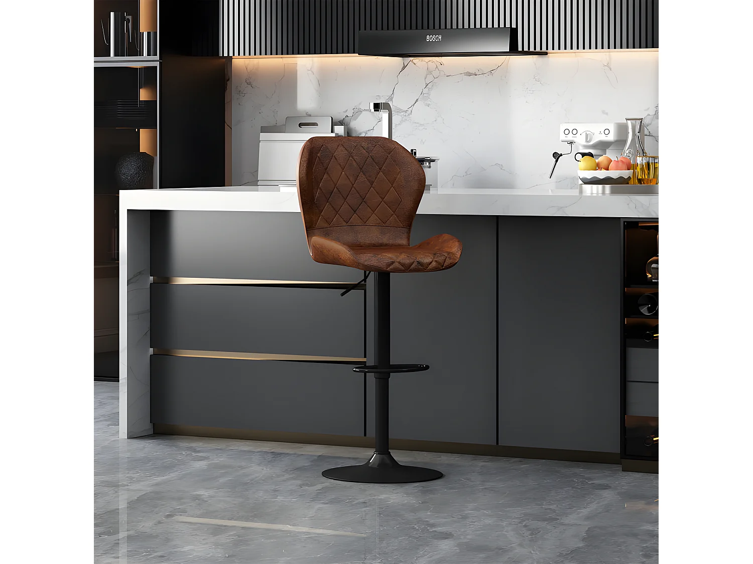 Tabouret de bar pivotant Malaga PU cognac