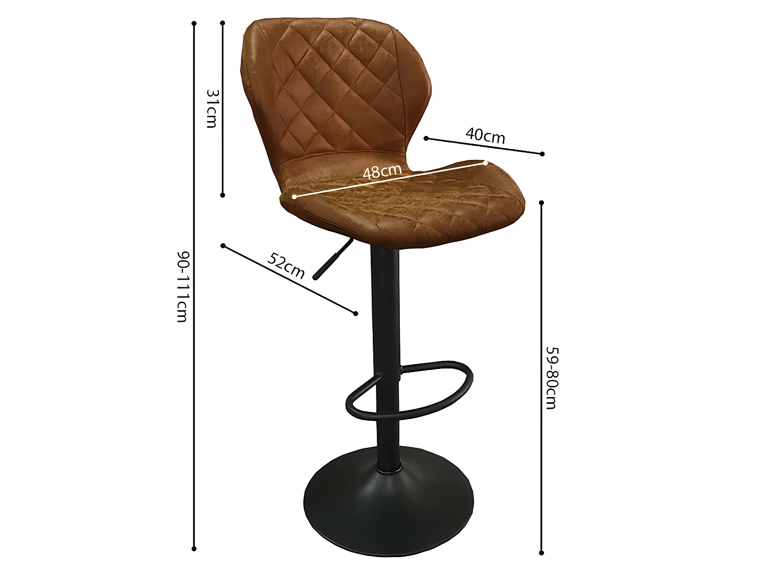 Tabouret de bar pivotant Malaga PU cognac