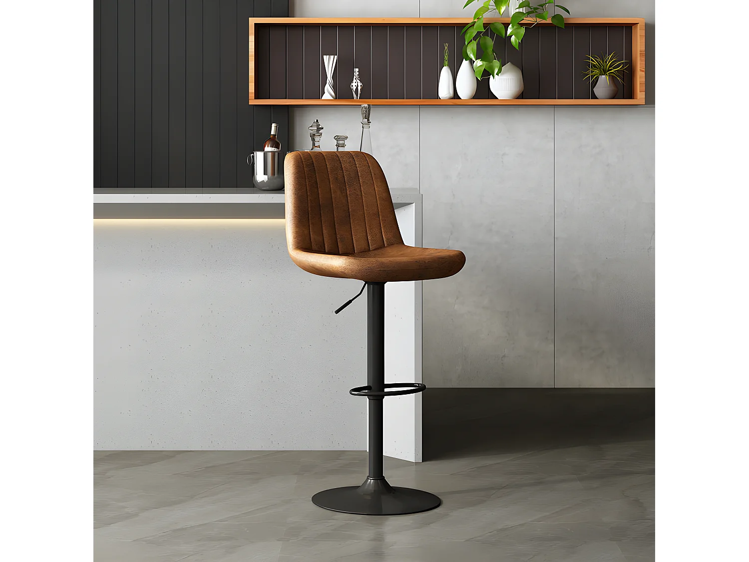 Tabouret de bar pivotant Barcelona PU cognac