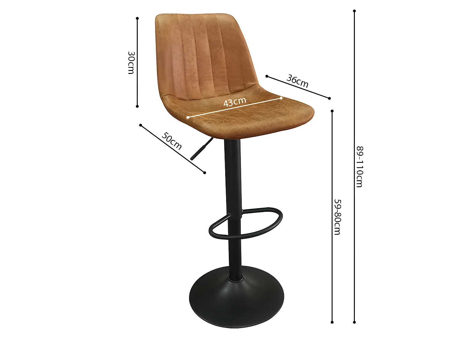 Tabouret de bar pivotant Barcelona PU cognac