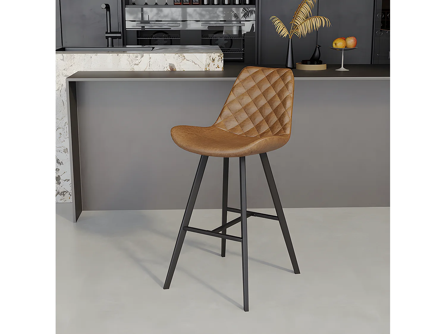 Tabouret de bar bas Alicante PU cognac