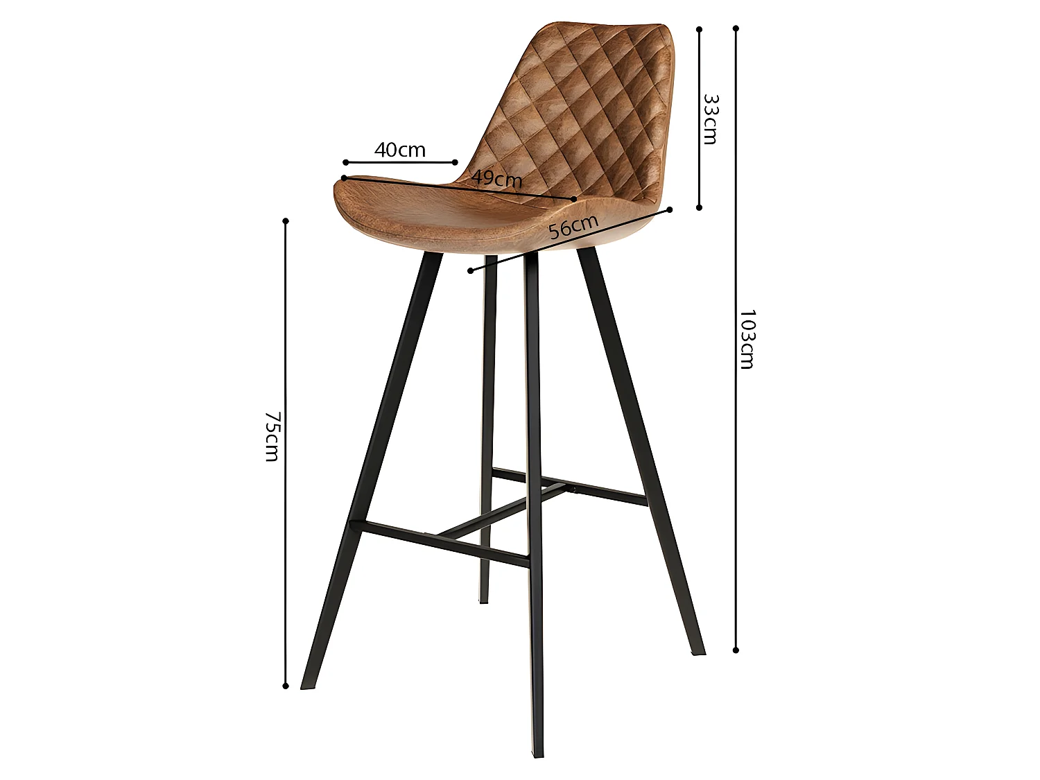 Tabouret de bar Palmas PU cognac