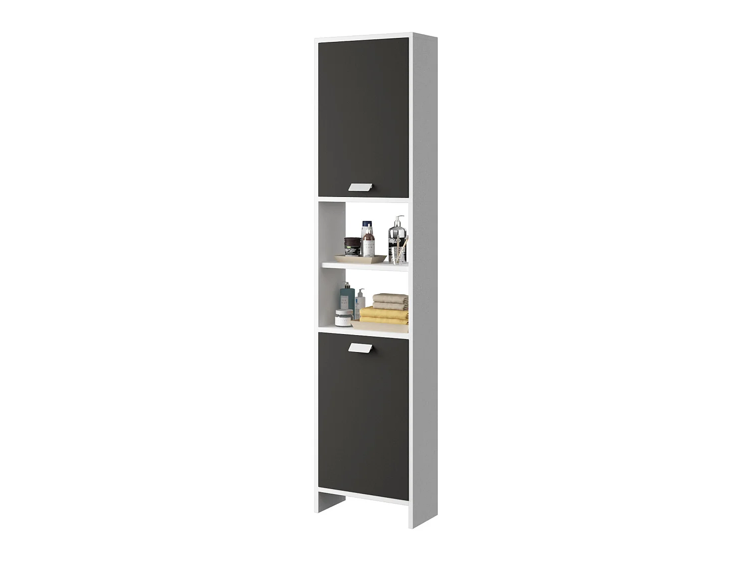 CASABEL Meuble Colonne de Salle de Bain avec 4 Compartiments de Rangement, Petite Armoire pour Salle d’Eau, Cuisine, Gris