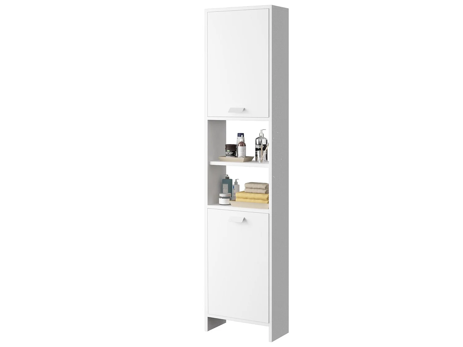CASABEL Meuble Colonne de Salle de Bain avec 4 Compartiments de Rangement, Petite Armoire pour Salle d’Eau, Cuisine, Blanc