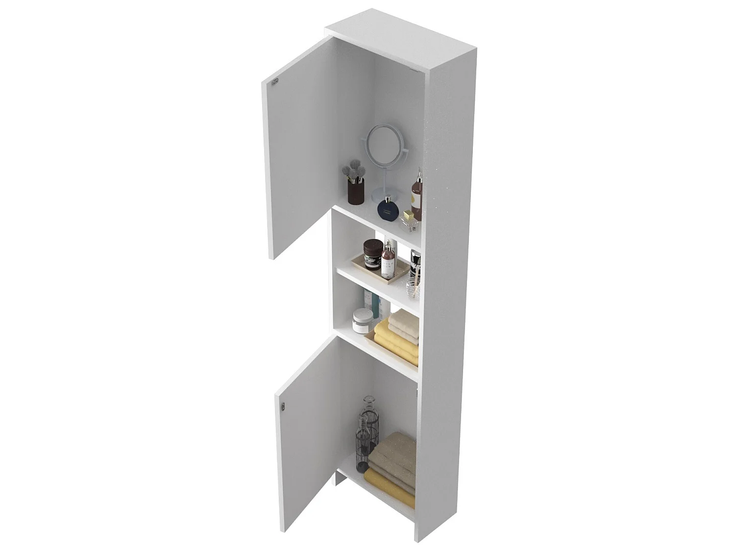 CASABEL Meuble Colonne de Salle de Bain avec 4 Compartiments de Rangement, Petite Armoire pour Salle d’Eau, Cuisine, Blanc