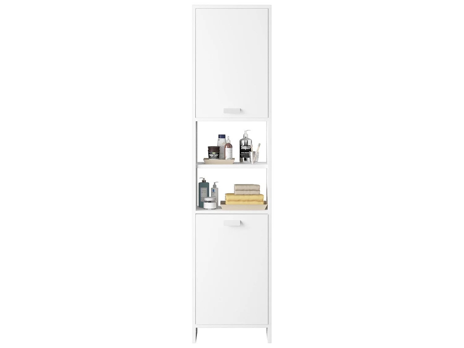 CASABEL Meuble Colonne de Salle de Bain avec 4 Compartiments de Rangement, Petite Armoire pour Salle d’Eau, Cuisine, Blanc
