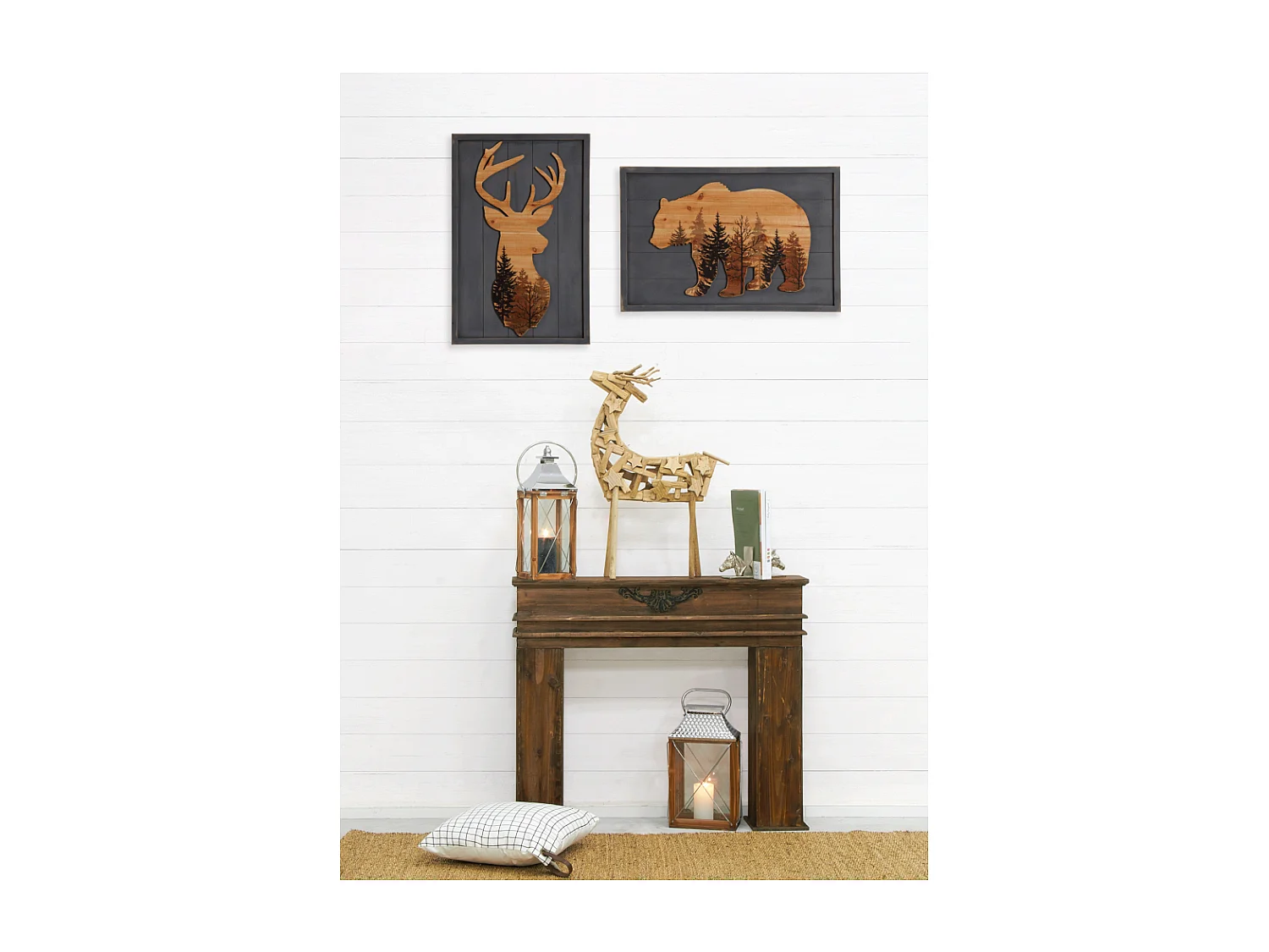 Manteau de cheminée en pin marron vieilli