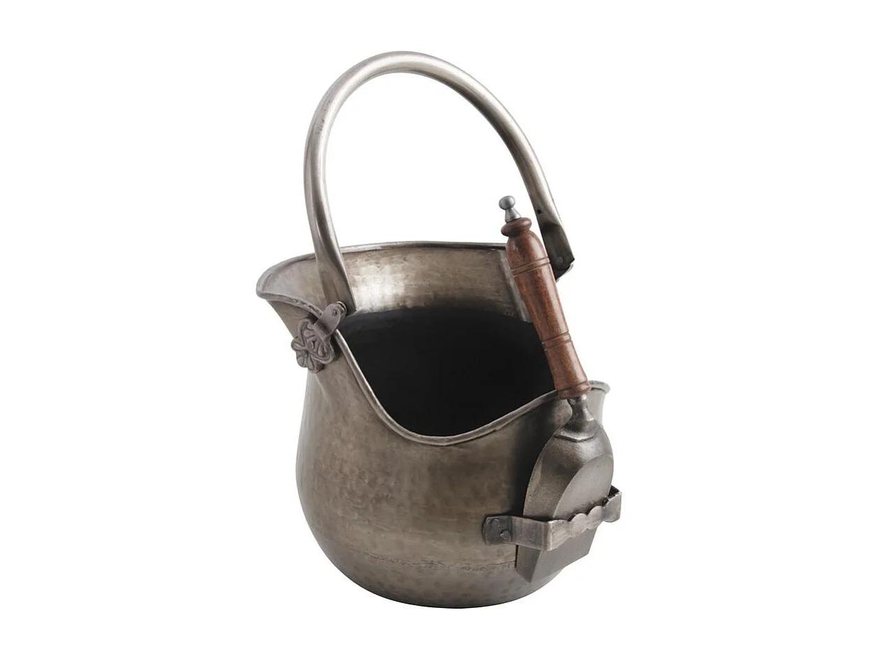 Seau à  cendres avec pelle en étain antique