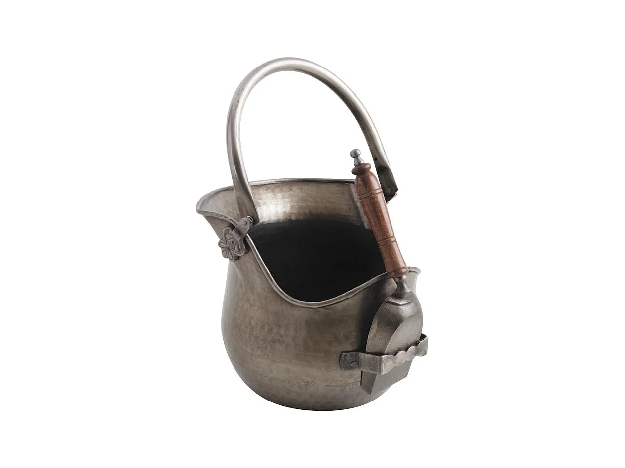 Seau à  cendres avec pelle en étain antique