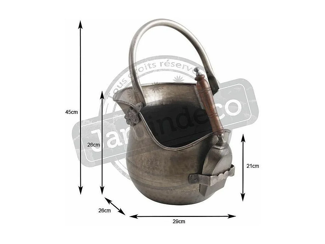 Ascheeimer mit Schaufel aus antikem Zinn