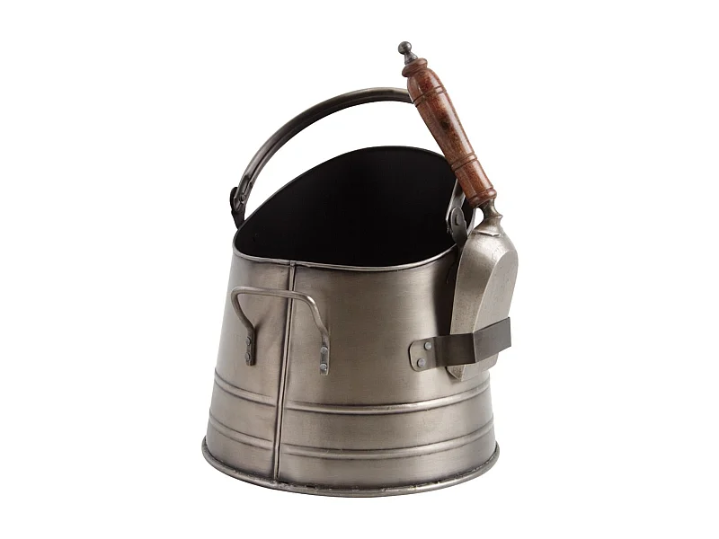 Seau à cendres avec pelle en métal finition étain antique