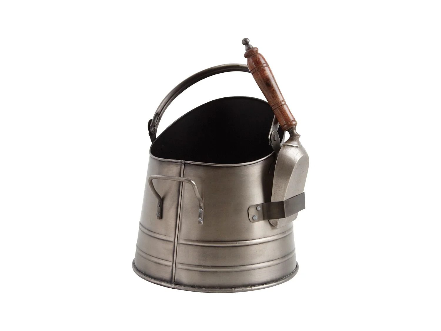 Seau à cendres avec pelle en métal finition étain antique