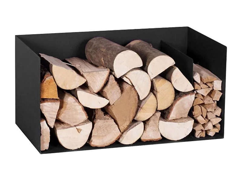 Rangement bois BE à deux compartiments en acier noir 70x35x40 cm