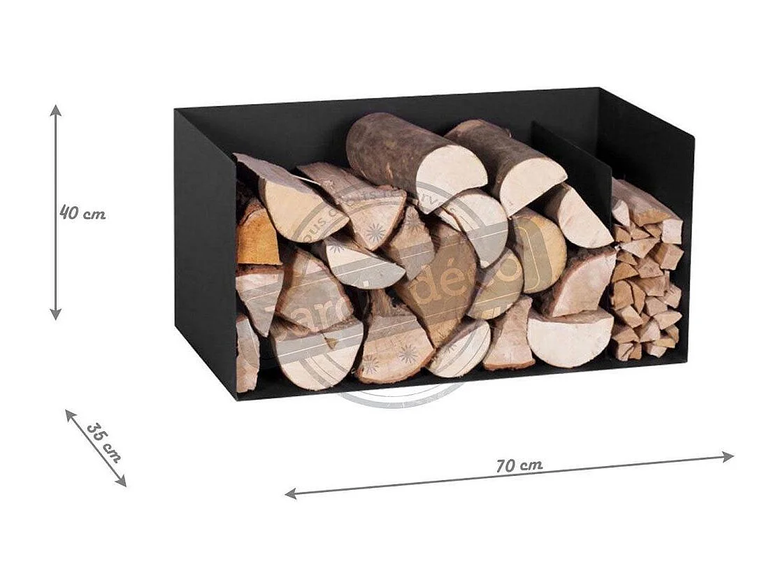 Rangement bois BE à deux compartiments en acier noir 70x35x40 cm