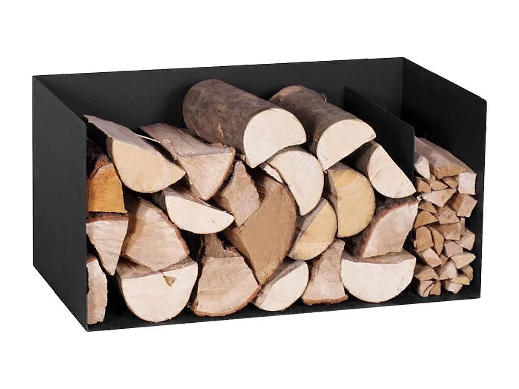 Rangement bois BE à deux compartiments en acier noir 70x35x40 cm