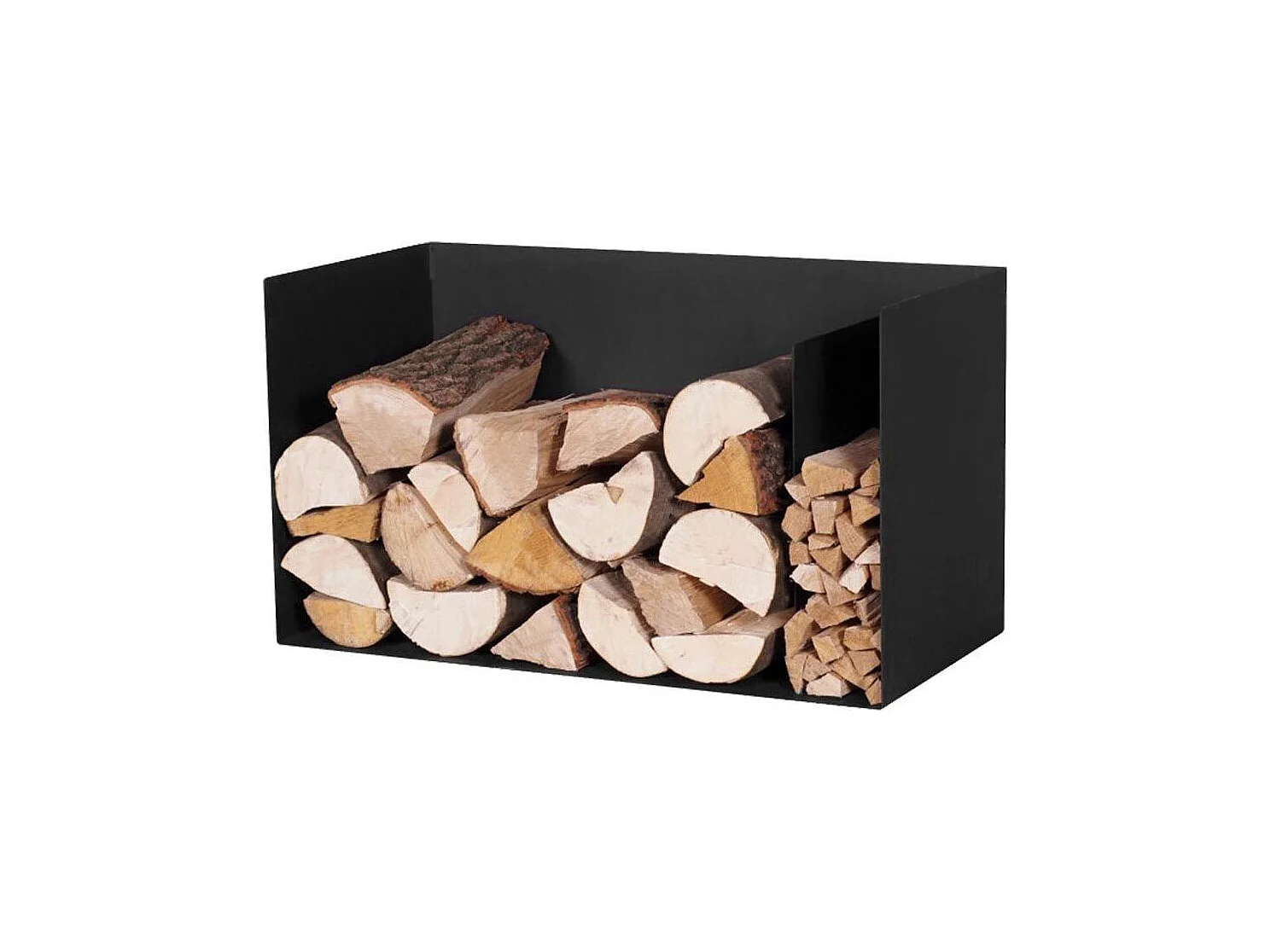 Rangement bois BE à deux compartiments en acier noir 70x35x40 cm