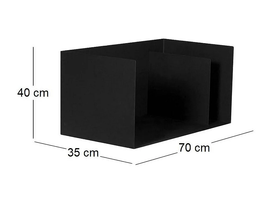 Rangement bois BE à deux compartiments en acier noir 70x35x40 cm