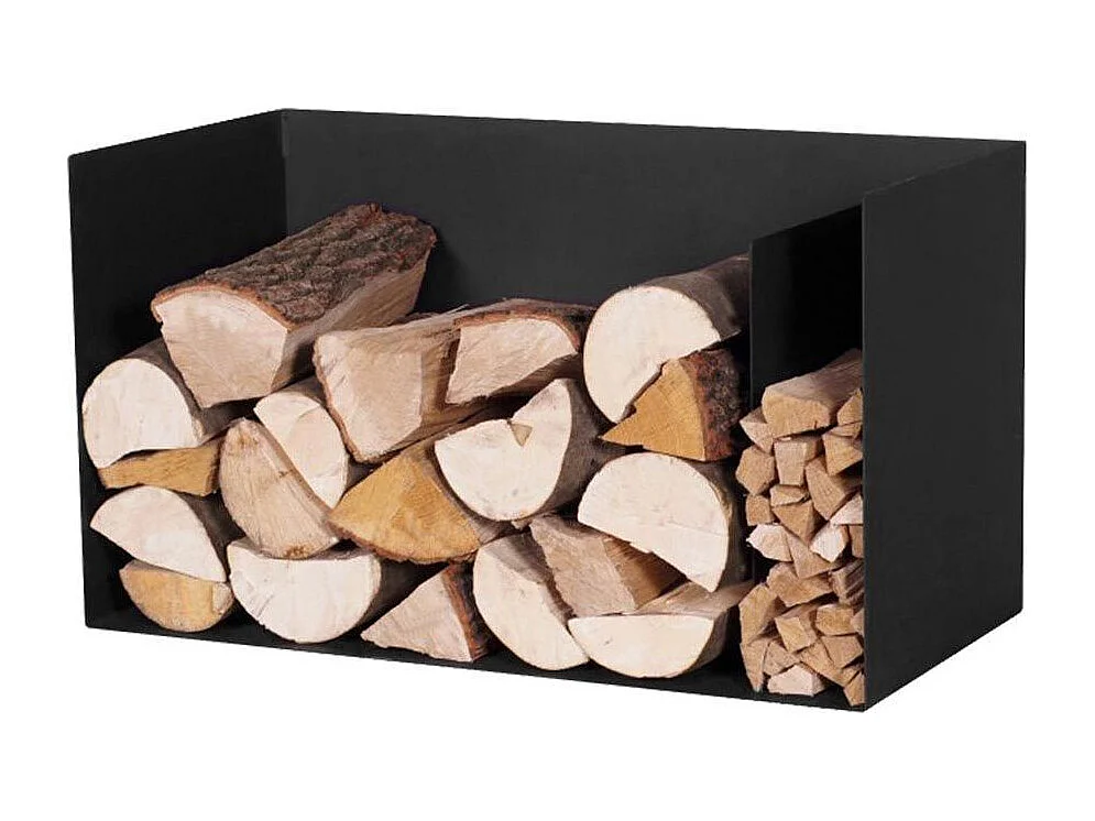 Rangement bois BE à deux compartiments en acier noir 70x35x40 cm