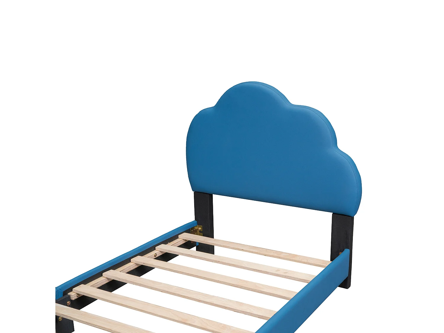 Kinderbed 90x200cm in kunstleer met wolkvormig hoofdeinde en lattenbodem - Blauw