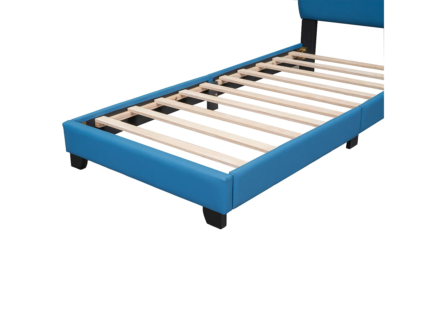 Kinderbed 90x200cm in kunstleer met wolkvormig hoofdeinde en lattenbodem - Blauw