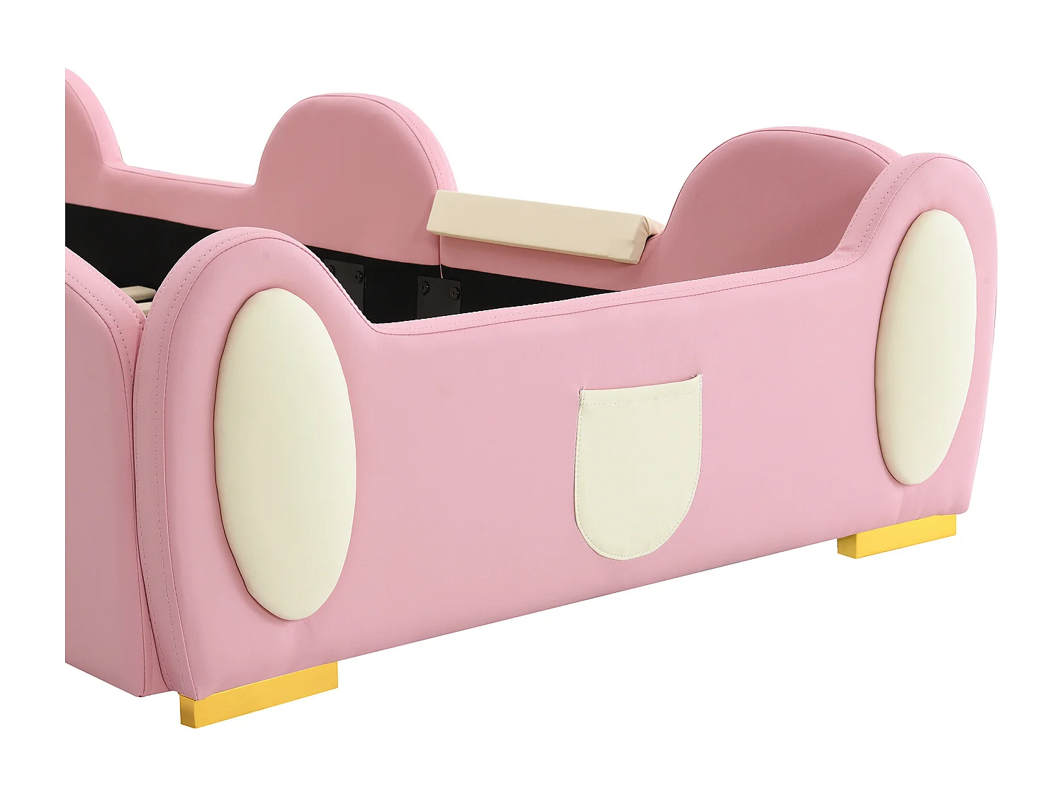 Lit enfant 90x200cm en similicuir avec petit toboggan et escalier + LED multicolore et sommier à lattes -  Beige