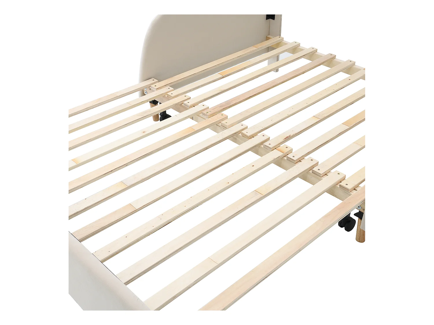 lit enfant rembourré 140x200cm en velours - lit gigogne avec tête de lit en forme d'ours et sommier à lattes - Beige