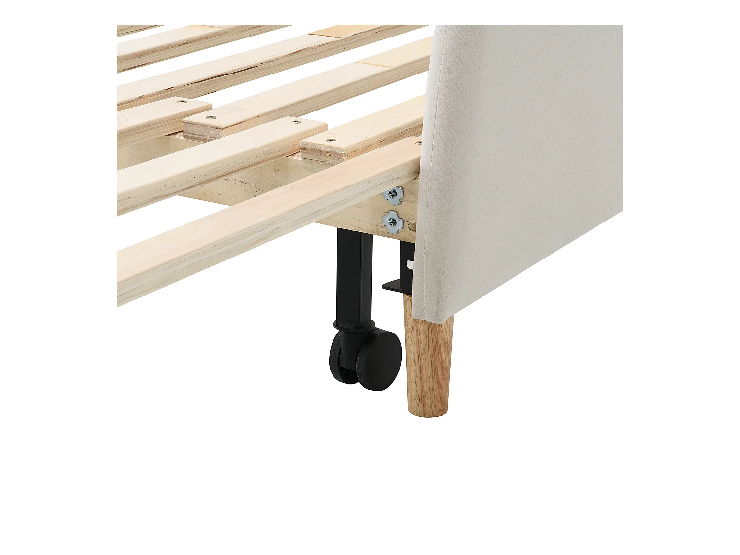 lit enfant rembourré 140x200cm en velours - lit gigogne avec tête de lit en forme d'ours et sommier à lattes - Beige