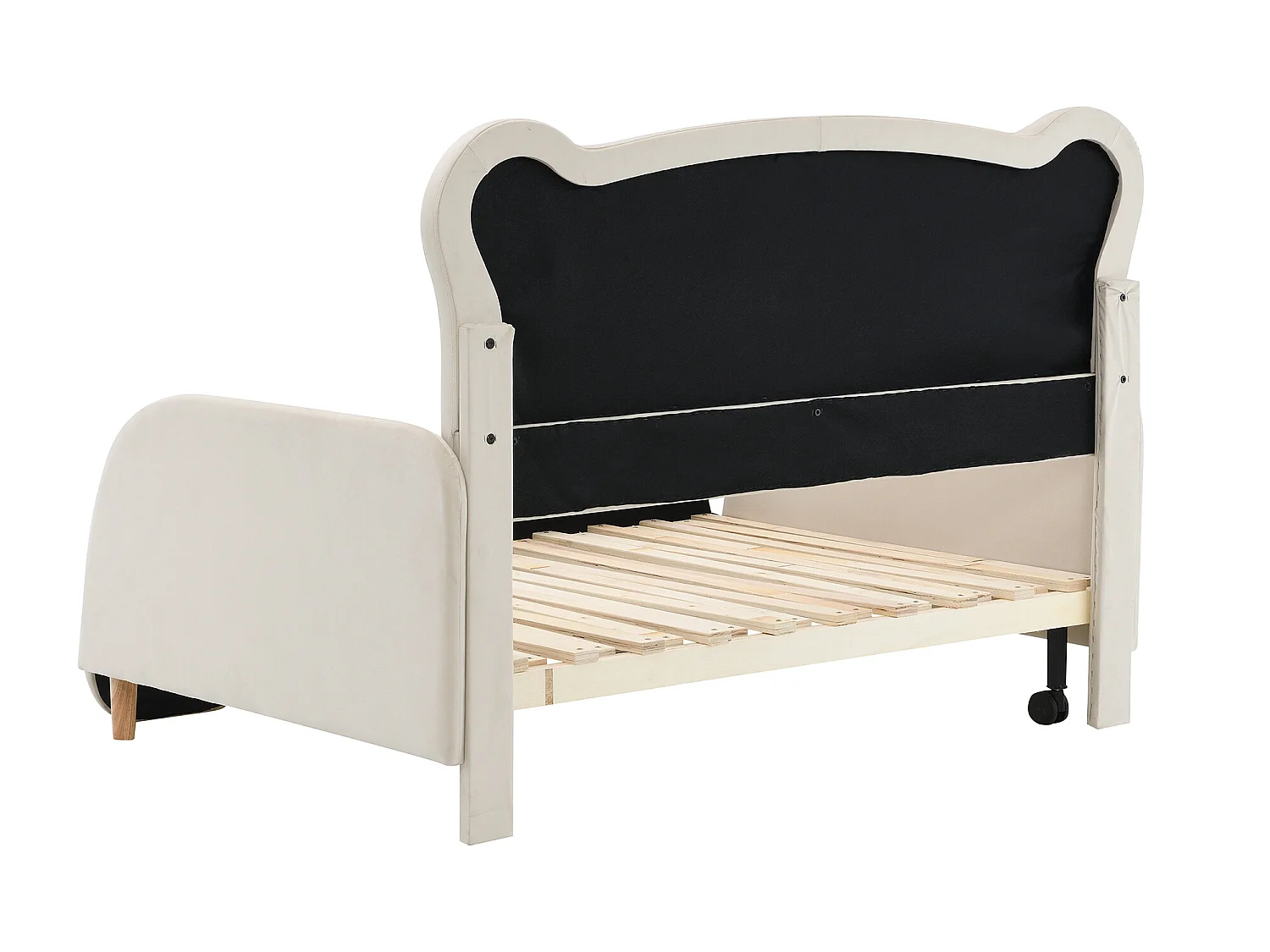 lit enfant rembourré 140x200cm en velours - lit gigogne avec tête de lit en forme d'ours et sommier à lattes - Beige