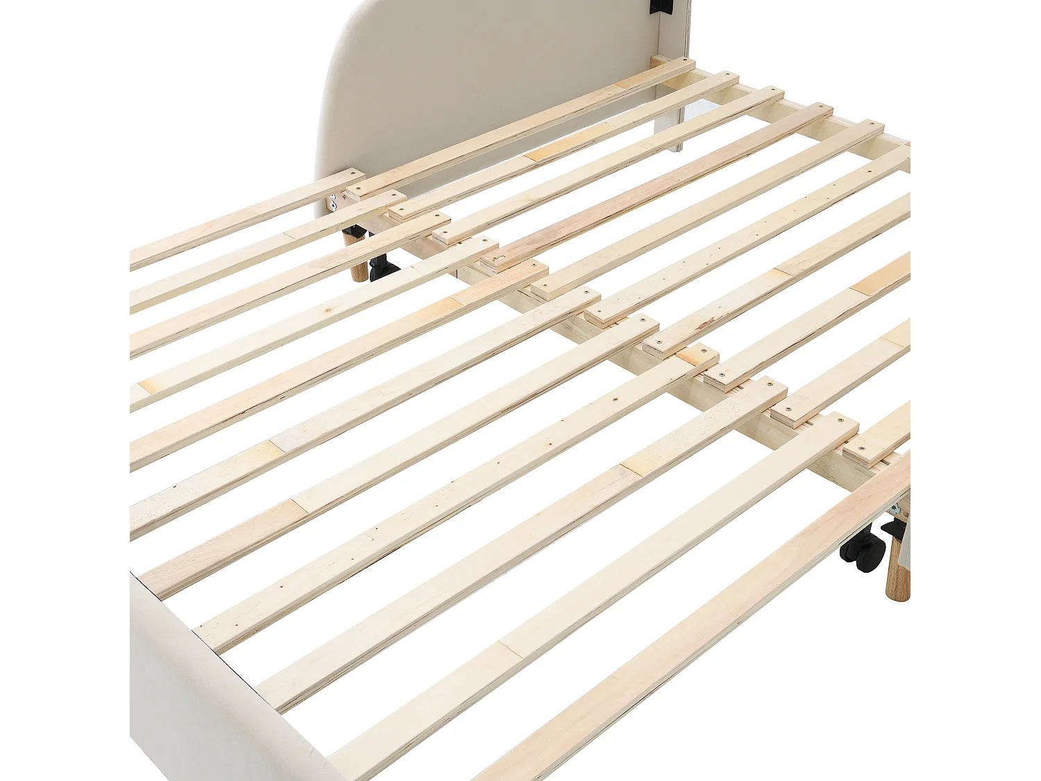 lit enfant rembourré 140x200cm en velours - lit gigogne avec tête de lit en forme d'ours et sommier à lattes - Beige