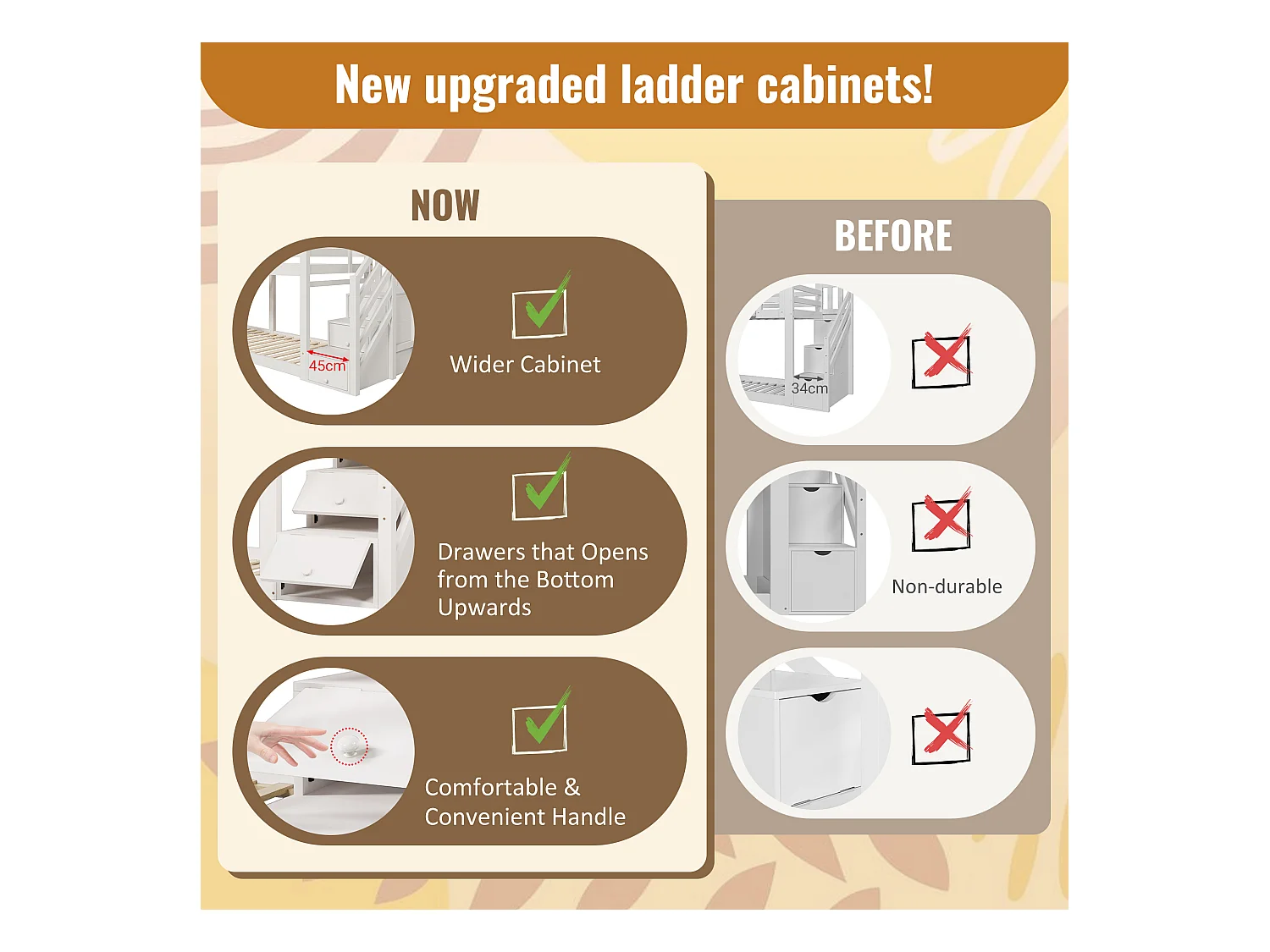 Letto a castello cabina 90x200 cm in pino massiccio con scala contenitore - 2 reti a doghe - Bianco