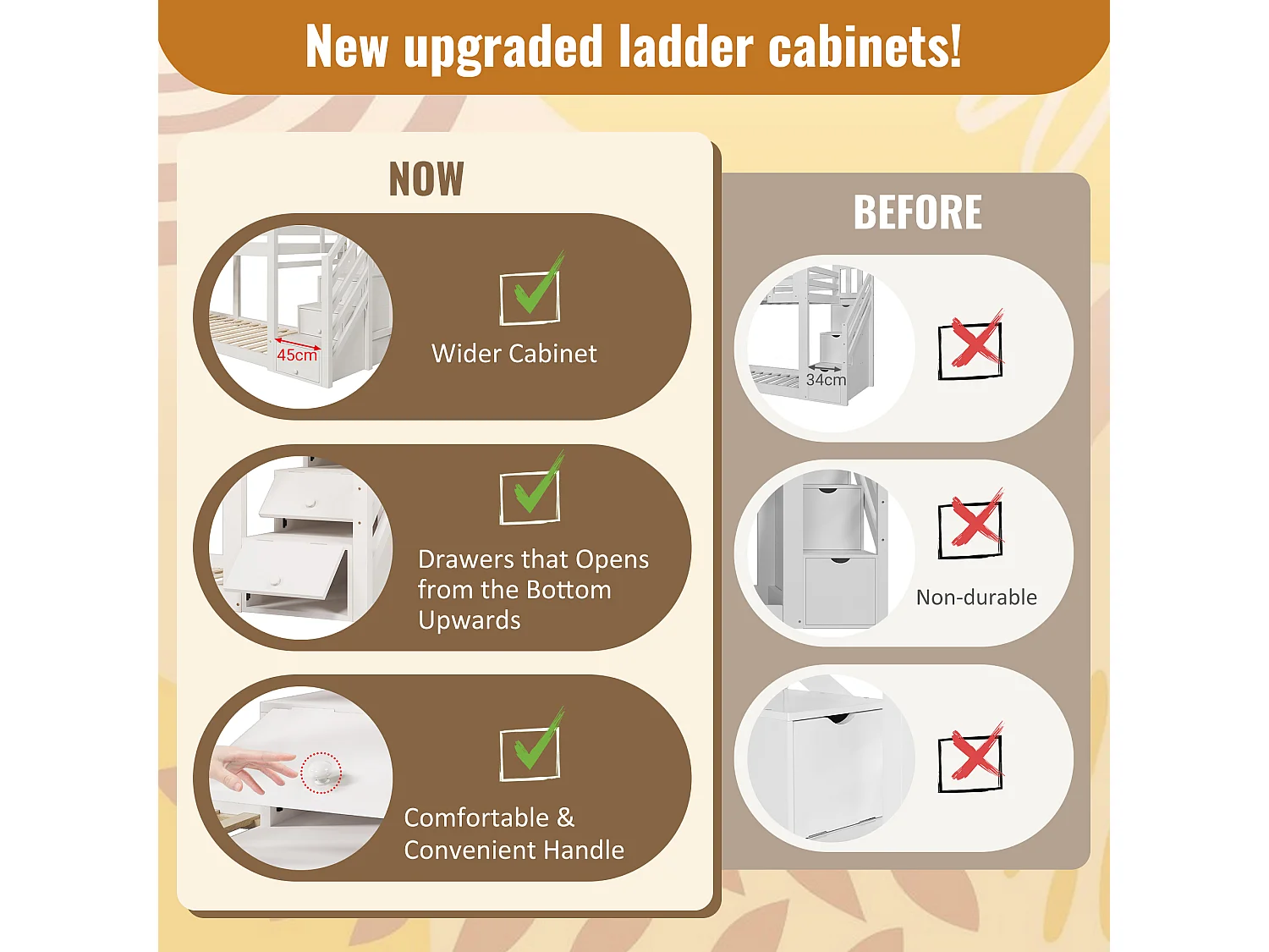 Letto a castello cabina 90x200 cm in pino massiccio con scala contenitore - 2 reti a doghe - Bianco