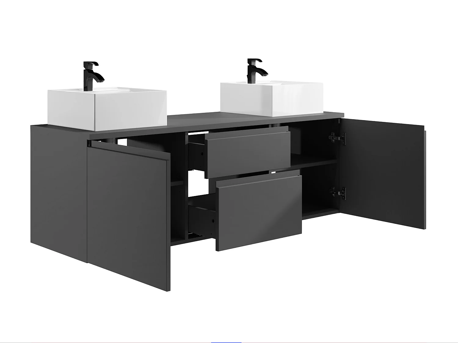 Mueble de baño flotante con dos lavabos - Gris - 150 cm - JIMENA II