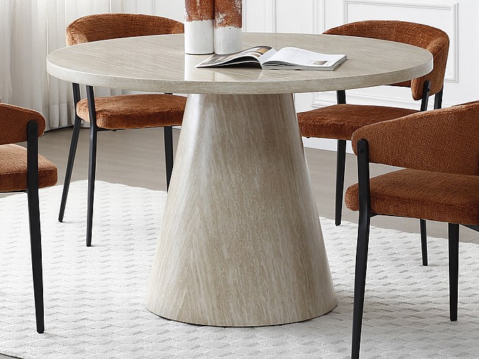 Table à manger 4 personnes en MDF - Effet travertin beige - LARIOZA de