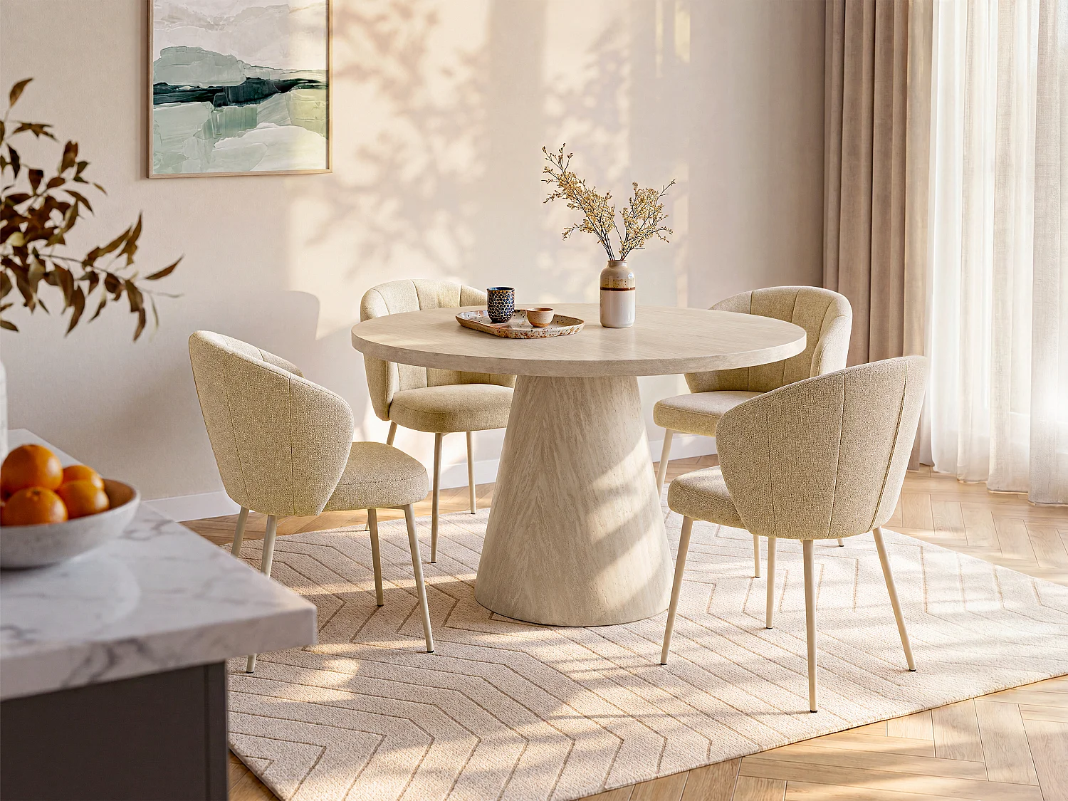 Esstisch 4 Personen - MDF - Travertin-Optik - Taupe - LARIOZA von Pascal Morabito