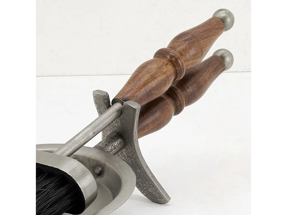 Pelle et balayette pour cheminée en étain et bois (Lot de 2)