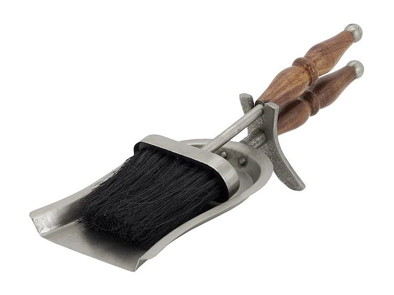 Pelle et balayette pour cheminée en étain et bois (Lot de 2)