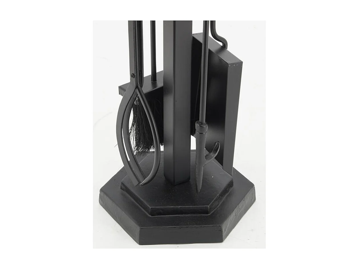 Valet de cheminée 4 accessoires en métal et cuir