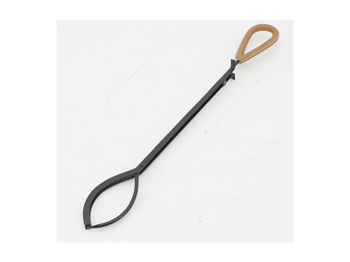 Valet de cheminée 4 accessoires en métal et cuir