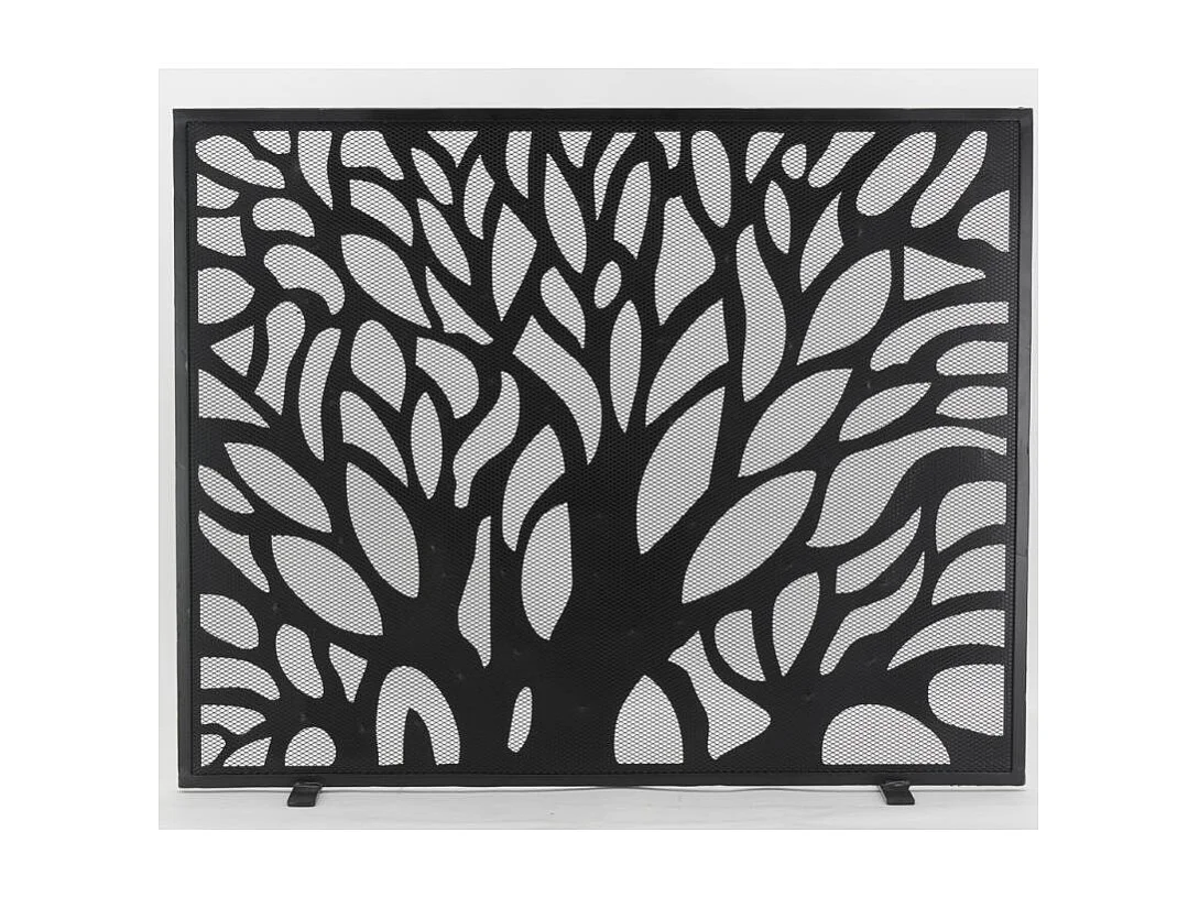 Pare-feu de cheminée en métal noir Arbre