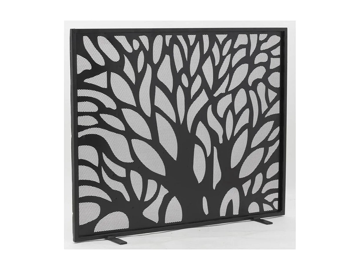 Pare-feu de cheminée en métal noir Arbre