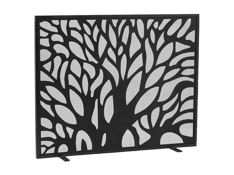 Pare-feu de cheminée en métal noir Arbre