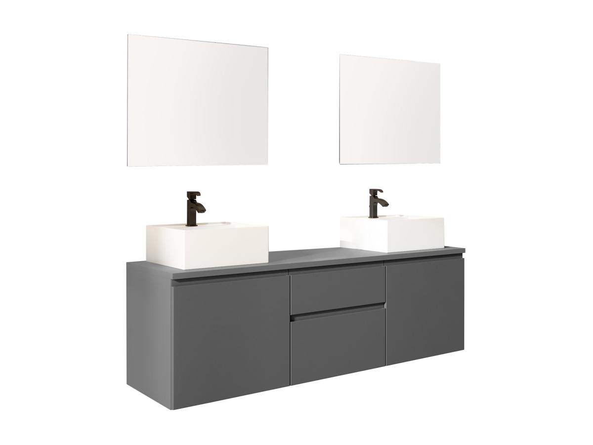 Waschbeckenunterschrank mit Doppelwaschbecken + Spiegel - Grau - 150 cm - J günstig online kaufen