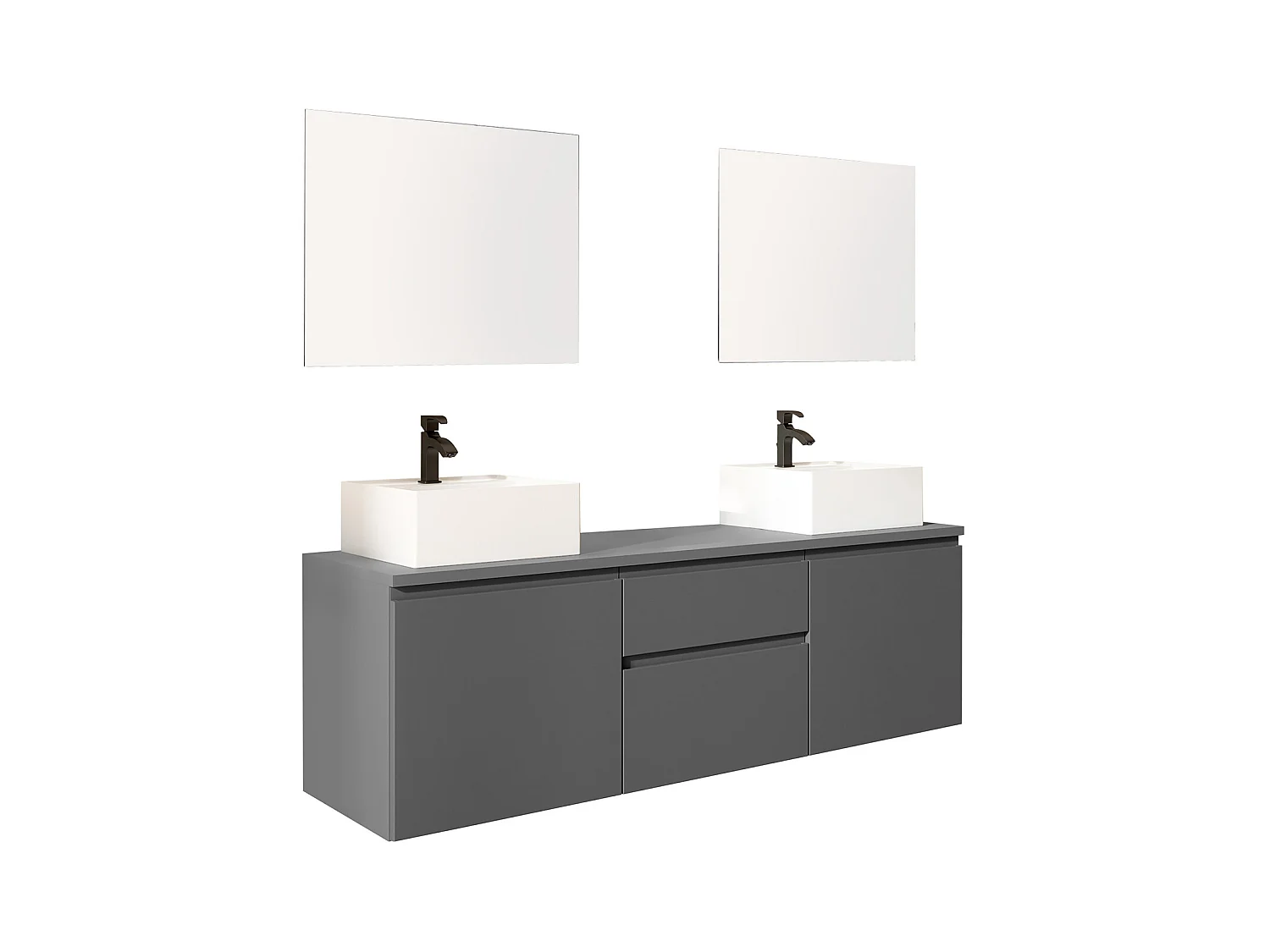 Mueble de baño suspendido con doble lavabo y espejos - Gris - 150 cm - JIMENA II