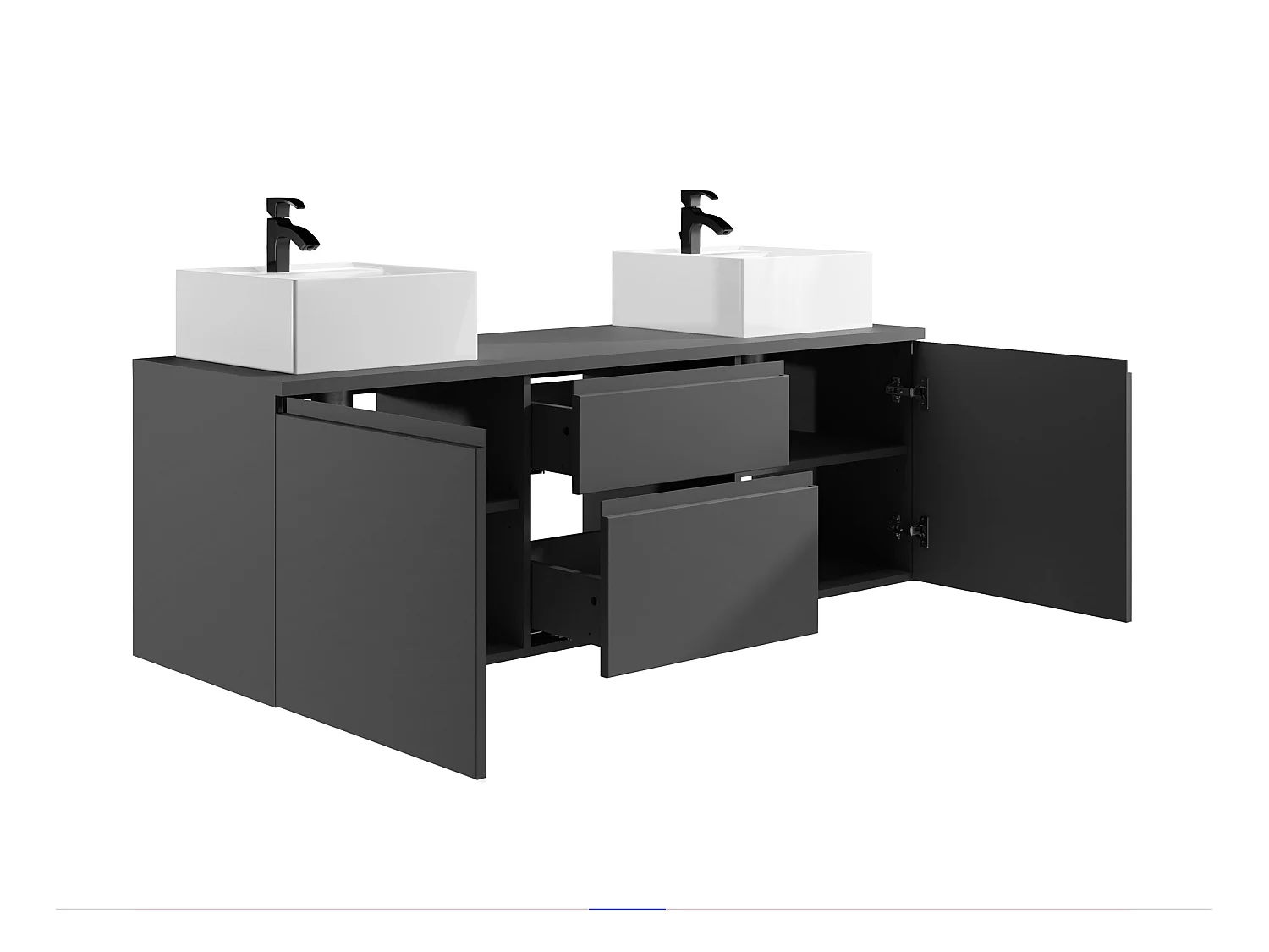 Mueble de baño suspendido con doble lavabo y espejos - Gris - 150 cm - JIMENA II