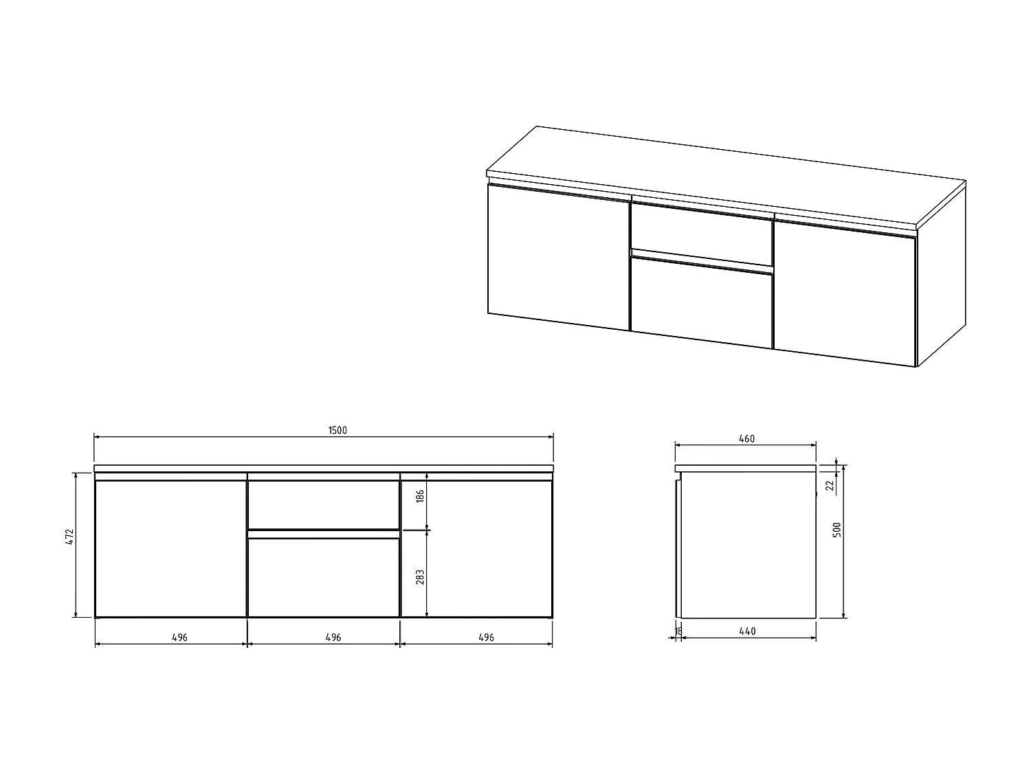 Mueble de baño suspendido con doble lavabo y espejos - Gris - 150 cm - JIMENA II