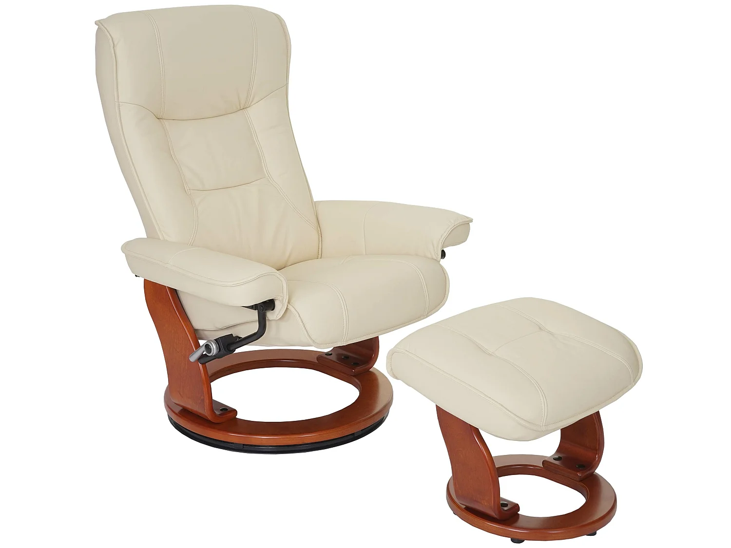 MCA fauteuil relax Hamilton, fauteuil de télévision, tabouret, cuir, charge 130kg - crème, doré