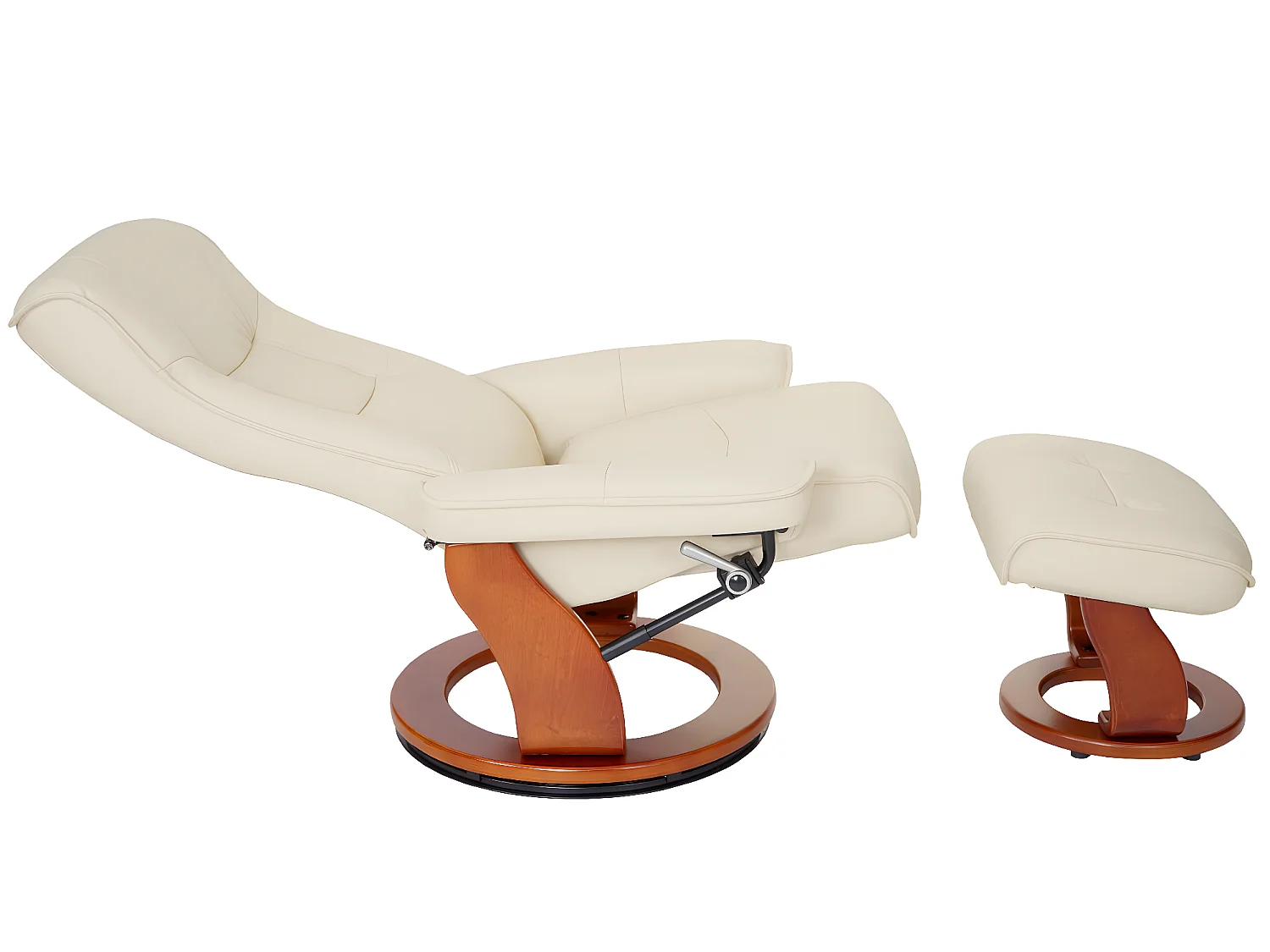 MCA fauteuil relax Hamilton, fauteuil de télévision, tabouret, cuir, charge 130kg - crème, doré