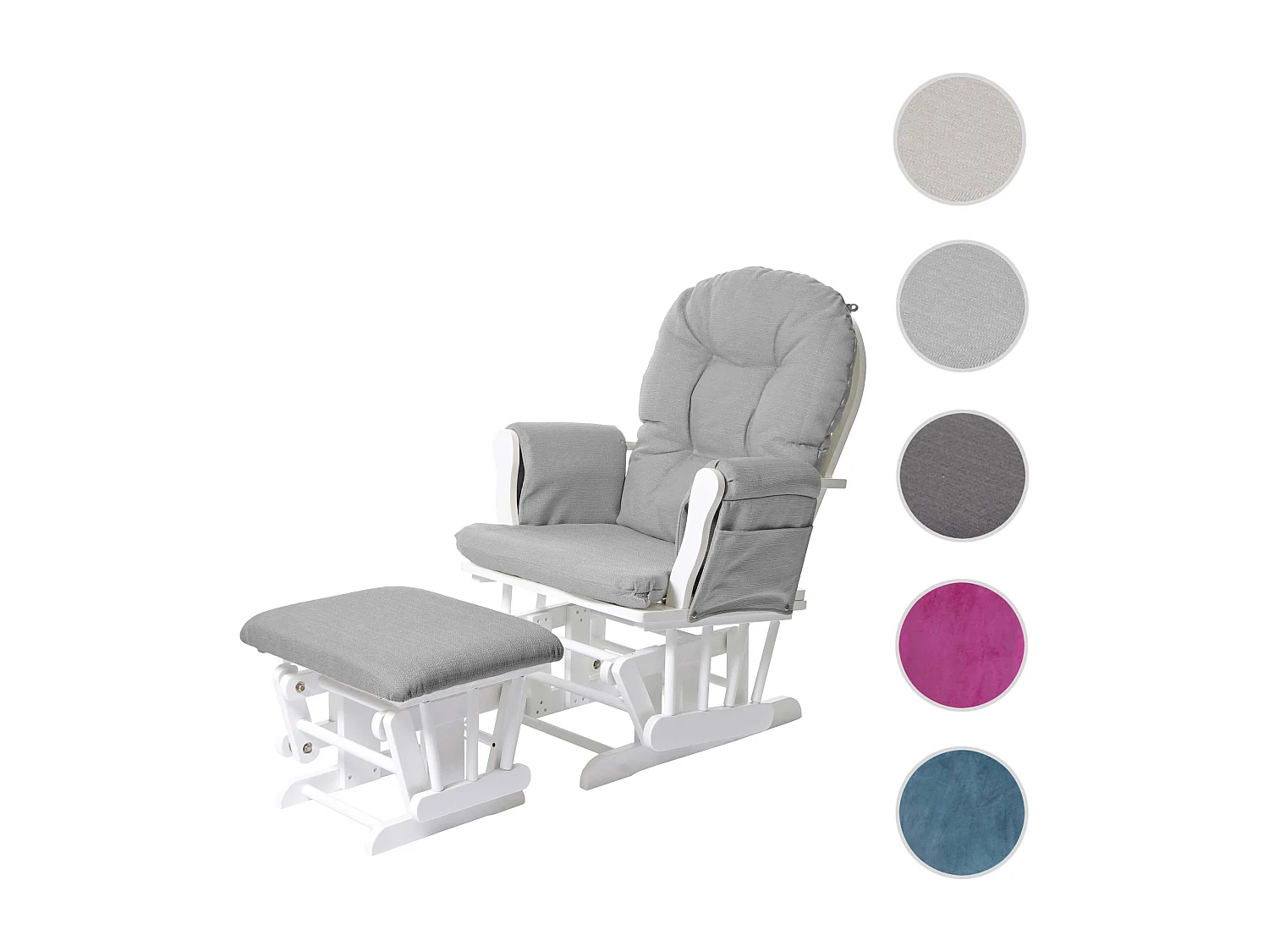 Fauteuil relax HWC-C76 fauteuil à bascule, rocking-chair, tissu - gris clair, monture blanche